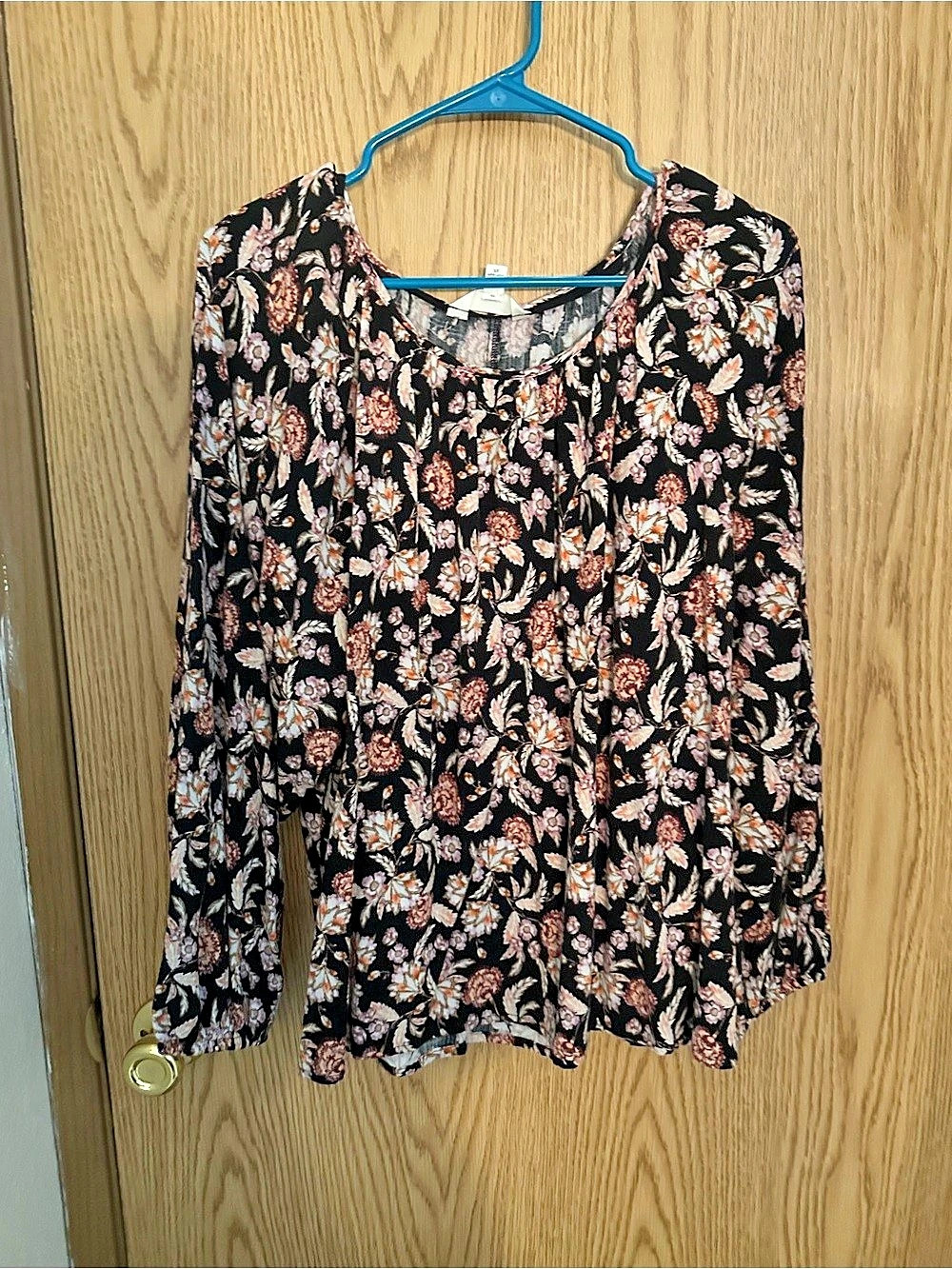Terra & Sky Floral Long Sleeve Blouse in Black & Pink Size 1X Like New